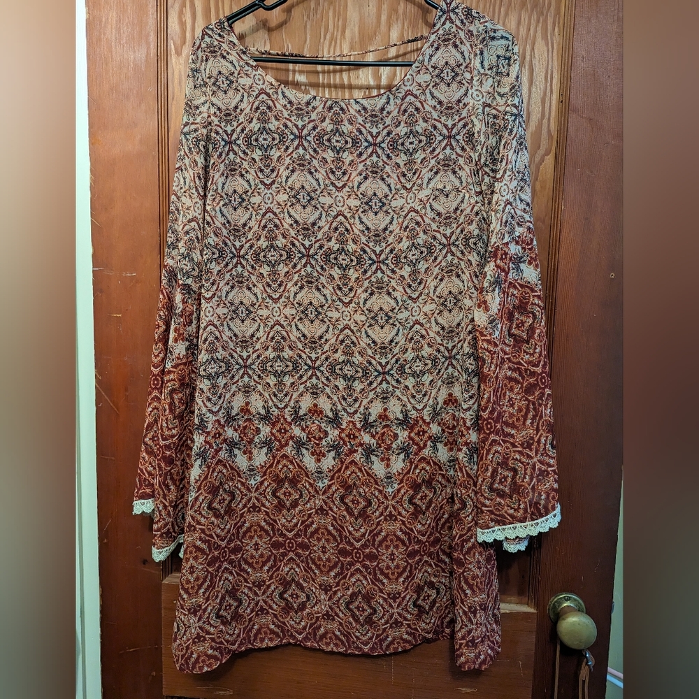Long sleeve boho dress, size M
